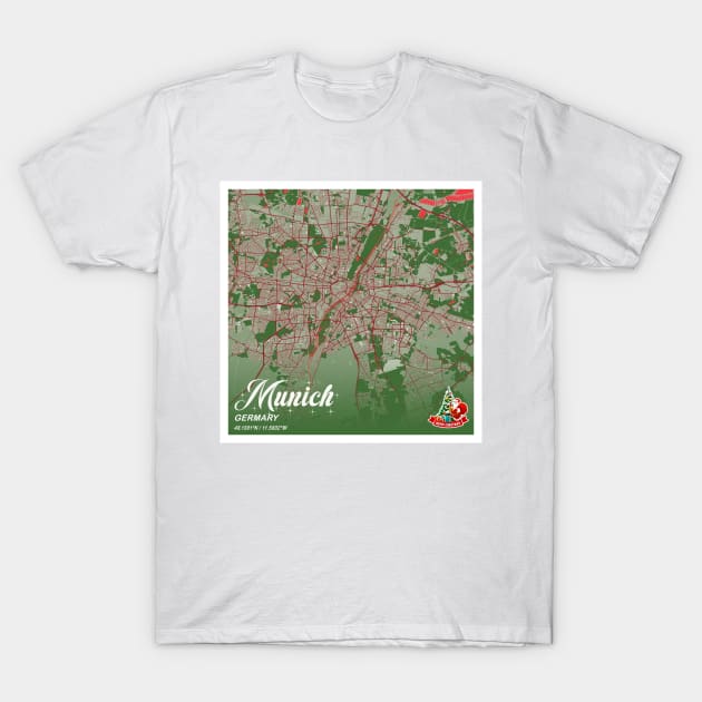 Munich - Germary Christmas Map T-Shirt by tienstencil